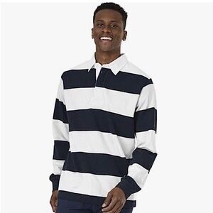 The Savile Row Company, Striped Long Sleeve Rugby Shirt, Navy/White, Size M, NWT